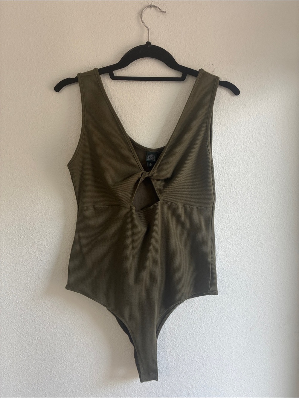 wild fable Olive Twist-Front Ribbed Bodysuit